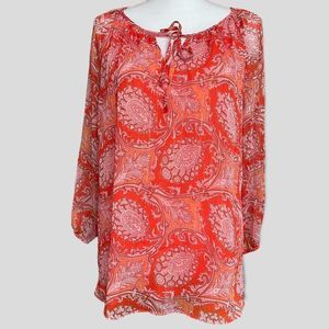 Women’s Rachel Roy Orange Paisley Print Blouse. Size Medium
